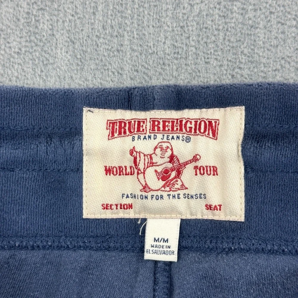 True Religion Pants Mens Medium‎ Blue Velour Velvet Joggers Sweatpants Lounge